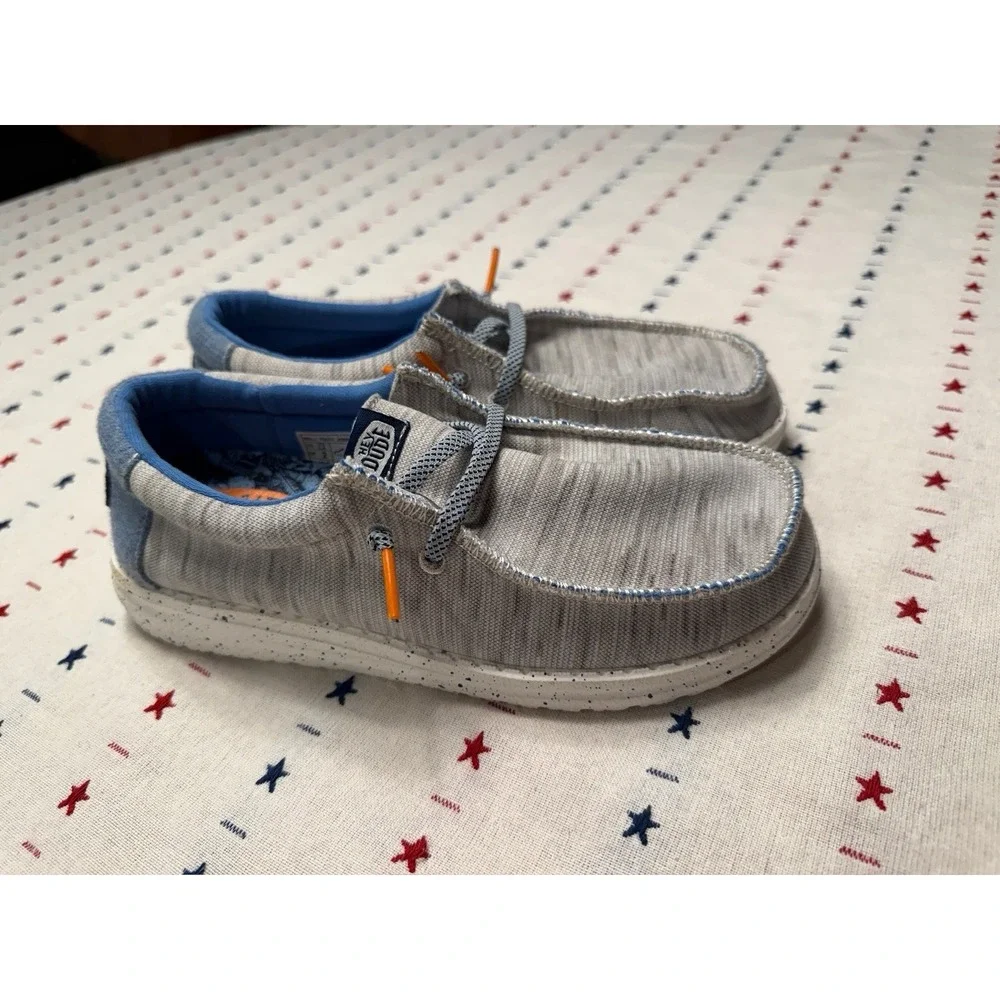 Hey Dude Wally Youth Jersey Gray/Blue Loafer - Y3 L4